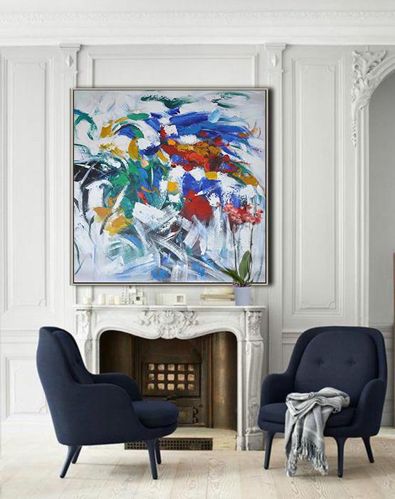 Large Abstract Art,Oversized Contemporary Art,Original Abstract Painting Canvas Art,Blue,Red,Orange,White.etc